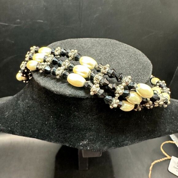 Magnetic Wrap Necklace Bracelet Beaded Pearls Stone Silver 35 inches - Picture 7 of 14